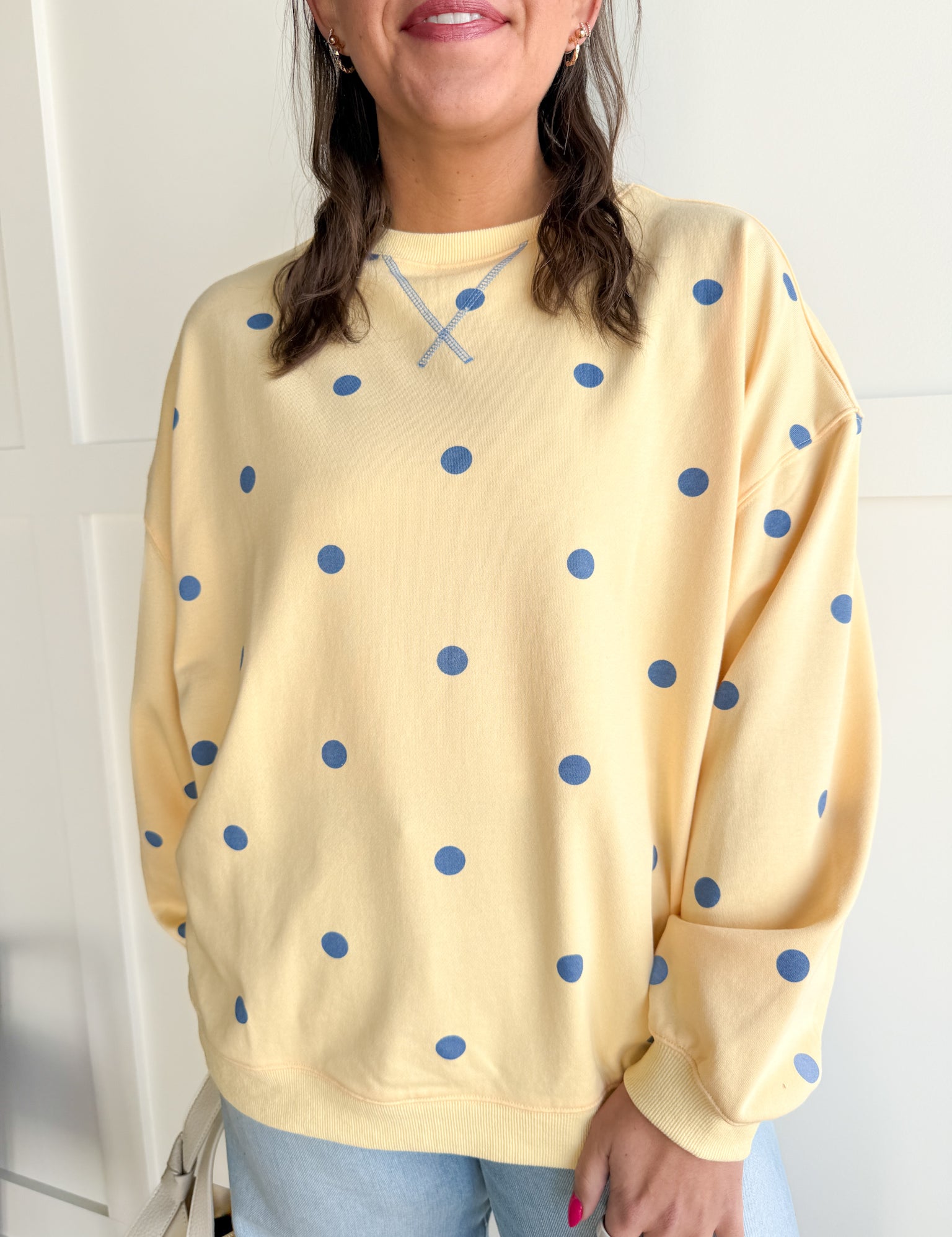 Polka Dot French Terry Top- Yellow/Blue - Ana Patricia Boutique