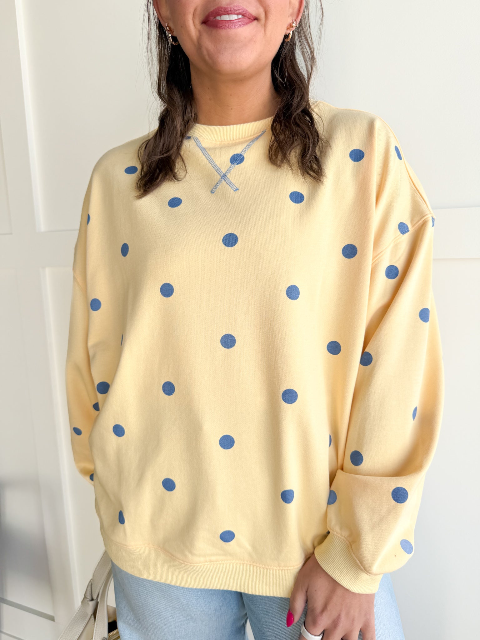 Polka Dot French Terry Top- Yellow/Blue - Ana Patricia Boutique