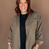 Pinstripe Button Up Top- Chocolate