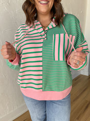 Mix It Up Pullover- Emerald/Blush