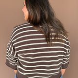 Raw Edge Short Sleeve Sweater- Brown