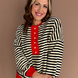 Striped Henley Top- Black/Red