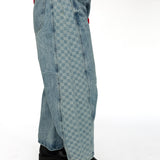 Checkered Side Barrel Jeans