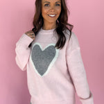 Heart Icon Knit Sweater -Pink/Grey - Ana Patricia Boutique