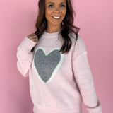 Heart Icon Knit Sweater -Pink/Grey - Ana Patricia Boutique