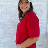 Crew Neck Short Sleeve Top- Red