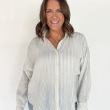 Dolman Stripe Button Down-Cream/Blue