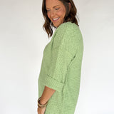 Textured 3/4 Sleeve Sweater- Lime