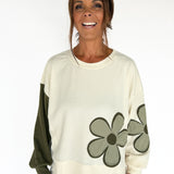 Flower Patchwork Pullover - Ivory/Olive