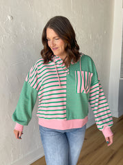 Mix It Up Pullover- Emerald/Blush