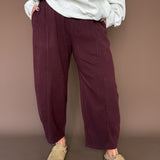 Soft Knit Barrel Leg Pants- Wine