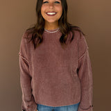 Mineral Wash Folded Cuff Sweater- Terracotta