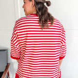 Striped Side Slit Top- Red/Cream - Ana Patricia Boutique