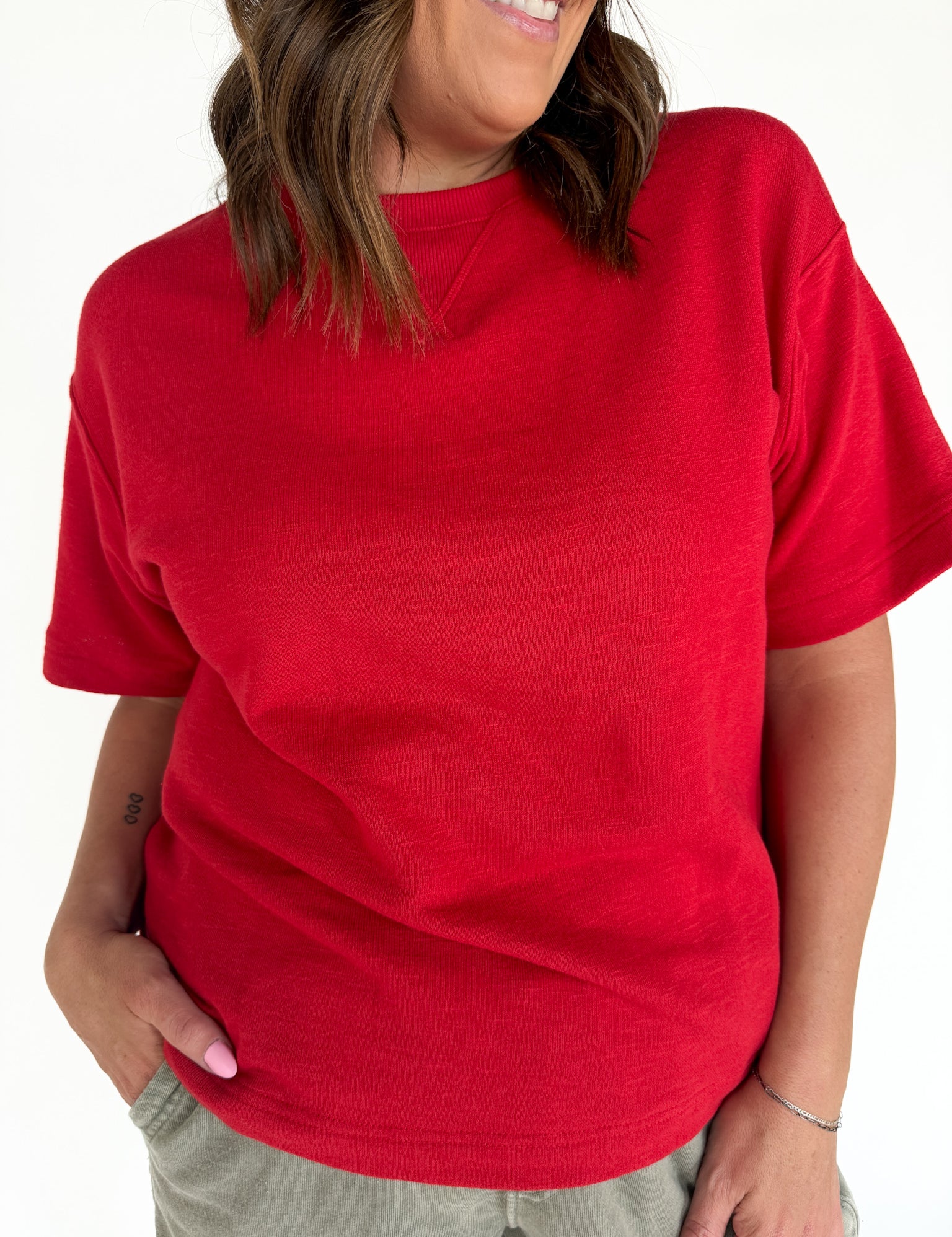 Crew Neck Short Sleeve Top- Red - Ana Patricia Boutique