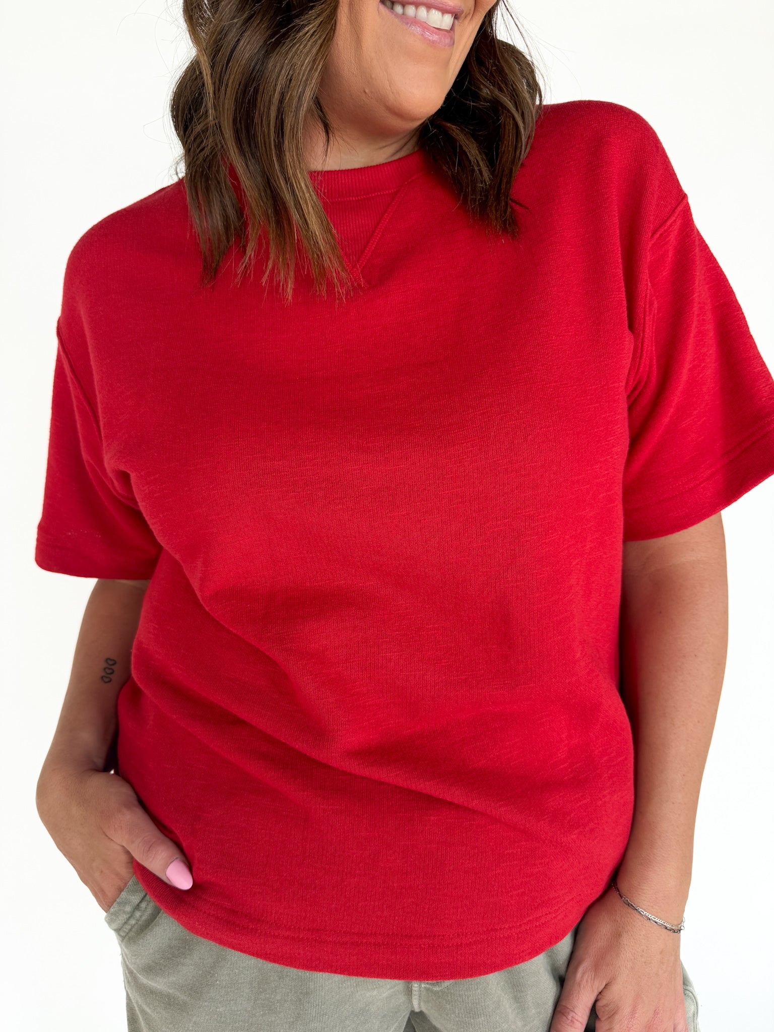 Crew Neck Short Sleeve Top- Red - Ana Patricia Boutique