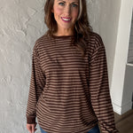 Striped Crewneck Top- Brown - Ana Patricia Boutique