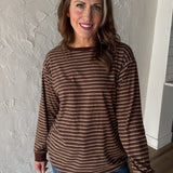 Striped Crewneck Top- Brown - Ana Patricia Boutique