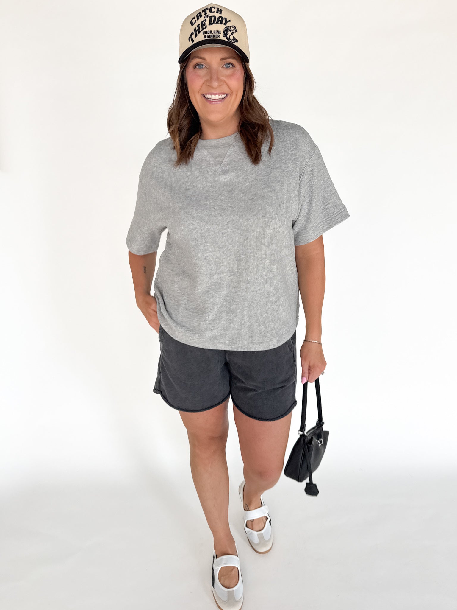 Crew Neck Short Sleeve Top- Heather Grey - Ana Patricia Boutique