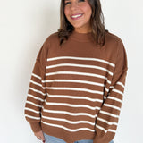 Oversized Stripe Sweater- Deep Camel