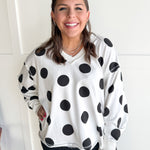 V Neck Polka Dot Pullover-Ivory/Black - Ana Patricia Boutique