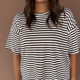 Oversized Stripe Tee- Brown/White