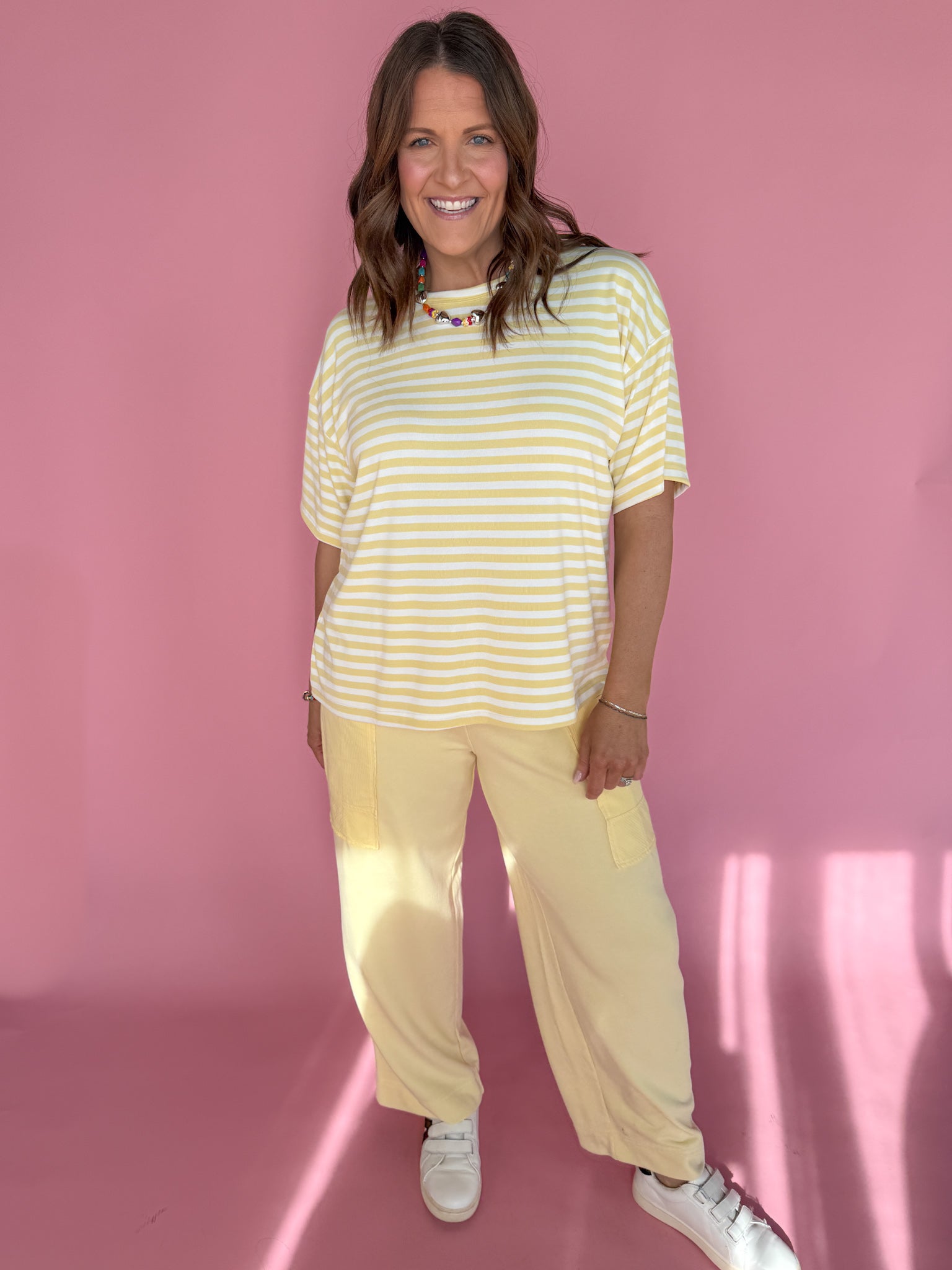 Oversized Stripe Tee- Yellow/White - Ana Patricia Boutique