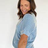 Corded Ribbed Top- Blue