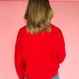 Button Up Ribbed Sweater- Red