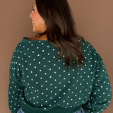 Polka Dot Off the Shoulder Top -Hunter Green
