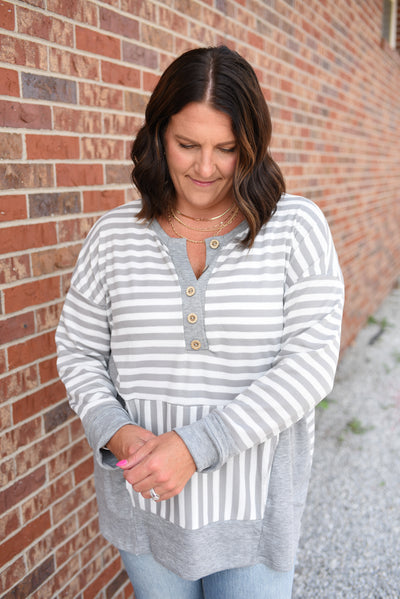 The Jax Stripe Henley Top-Grey