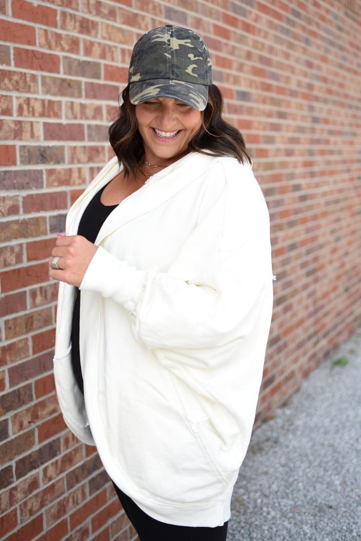 The Free Hooded Cardigan- Cream