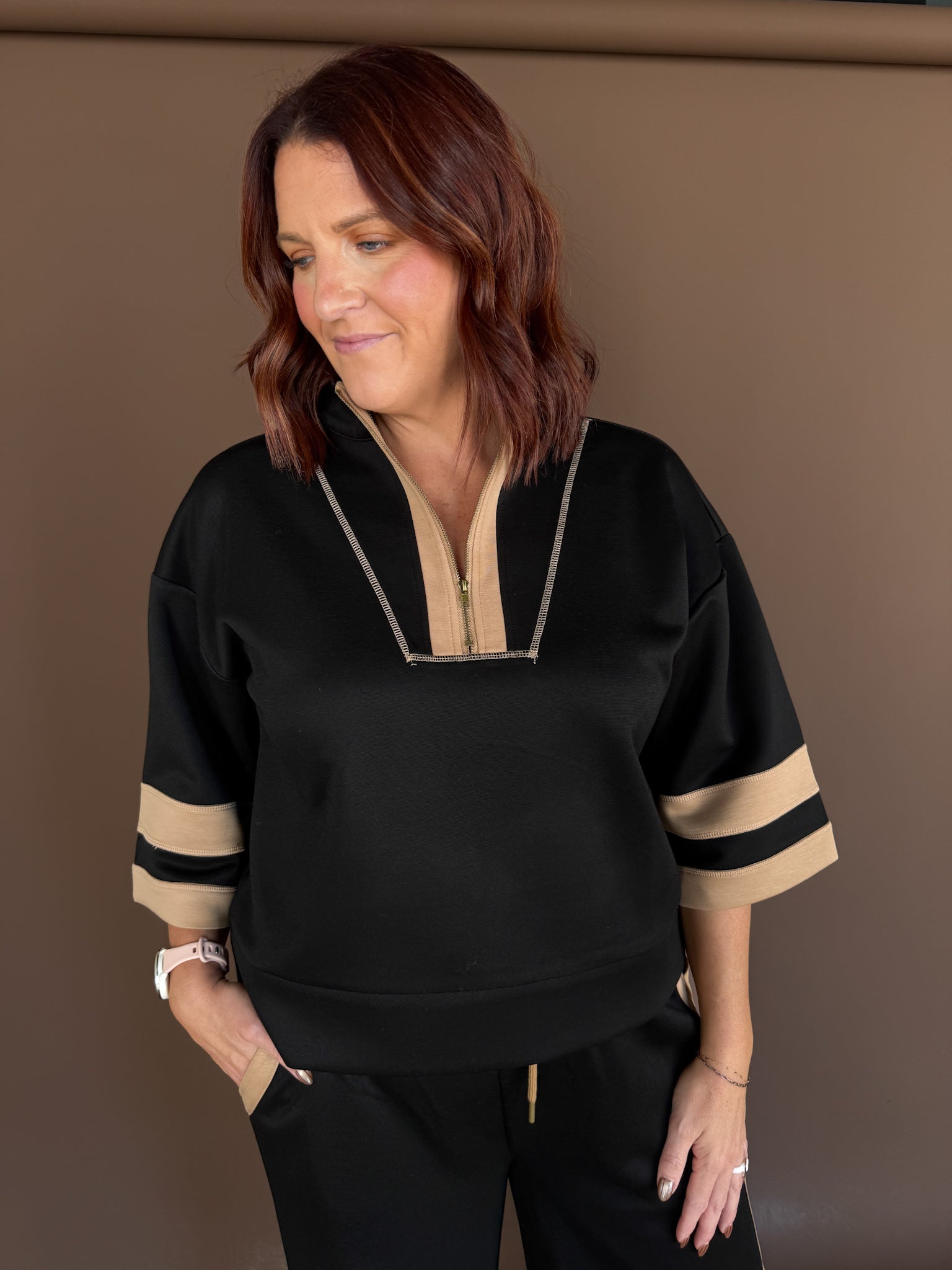Short Sleeve Zip Up Sweatshirt - Ana Patricia Boutique