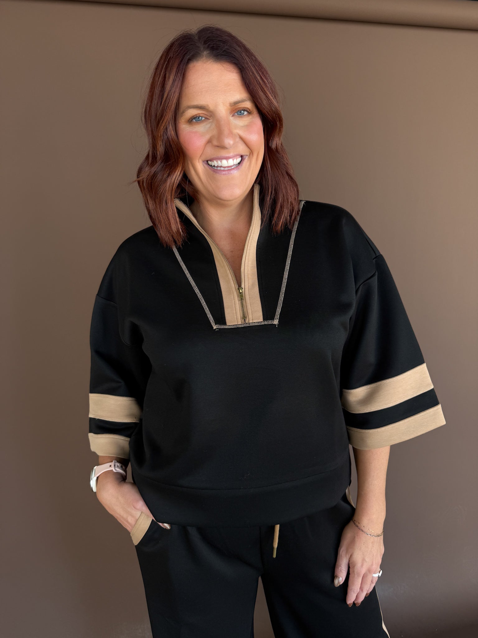 Short Sleeve Zip Up Sweatshirt - Ana Patricia Boutique