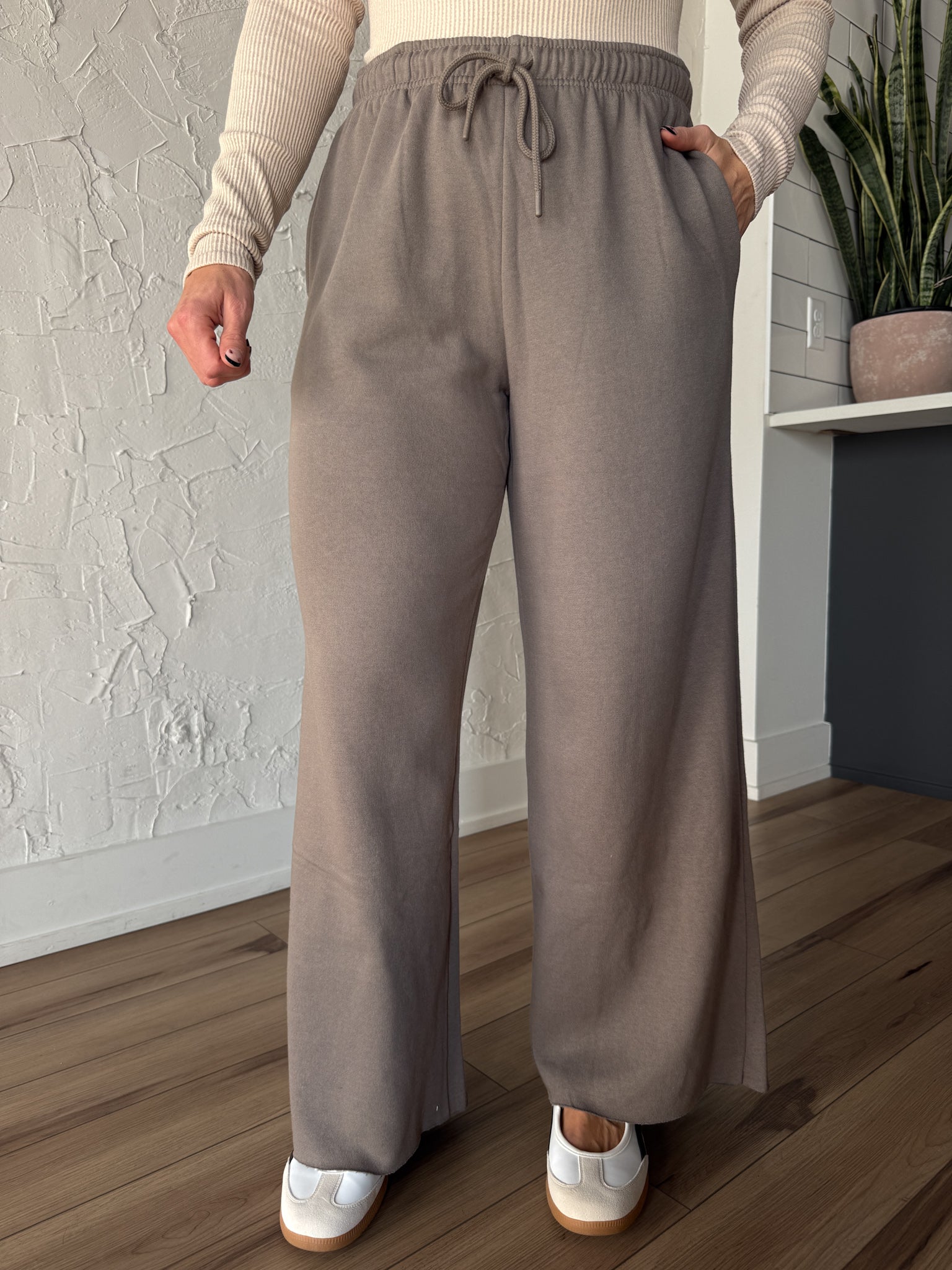 Mid Rise Raw Hem Sweatpants- Light Mocha - Ana Patricia Boutique