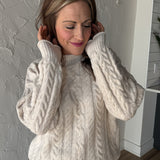 Cable Knit Mock Neck Sweater- Oatmeal - Ana Patricia Boutique