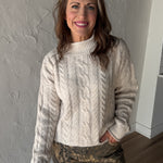 Cable Knit Mock Neck Sweater- Oatmeal - Ana Patricia Boutique