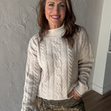 Cable Knit Mock Neck Sweater- Oatmeal - Ana Patricia Boutique