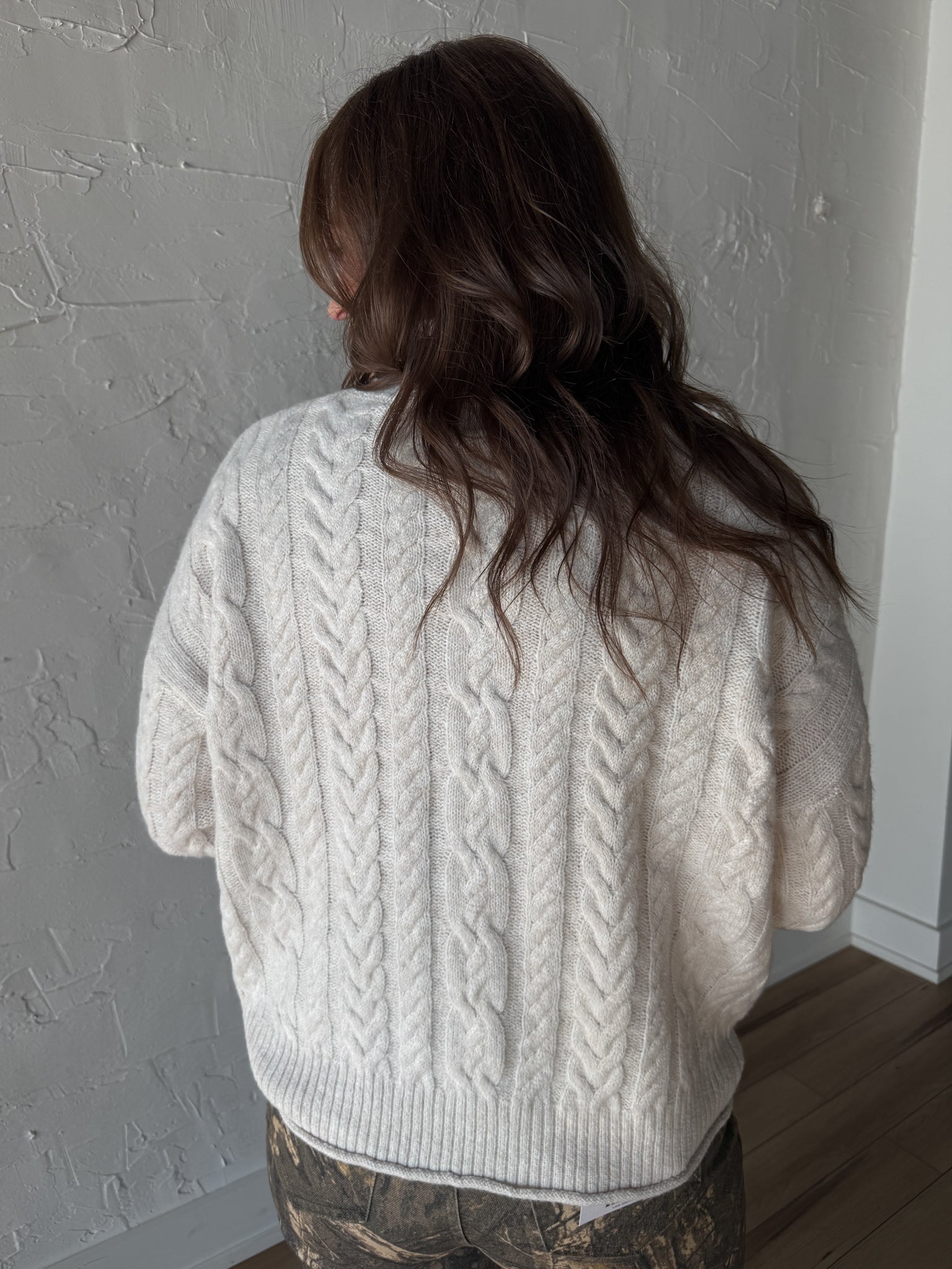 Cable Knit Mock Neck Sweater- Oatmeal - Ana Patricia Boutique