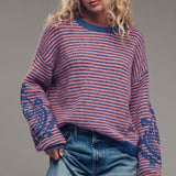 Striped Embroidered Sweater- Pink/Navy