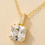 Sterling Silver Large Cz Square Pendant Necklace