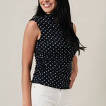 Mock Neck Polka Dot Top- Navy - Ana Patricia Boutique