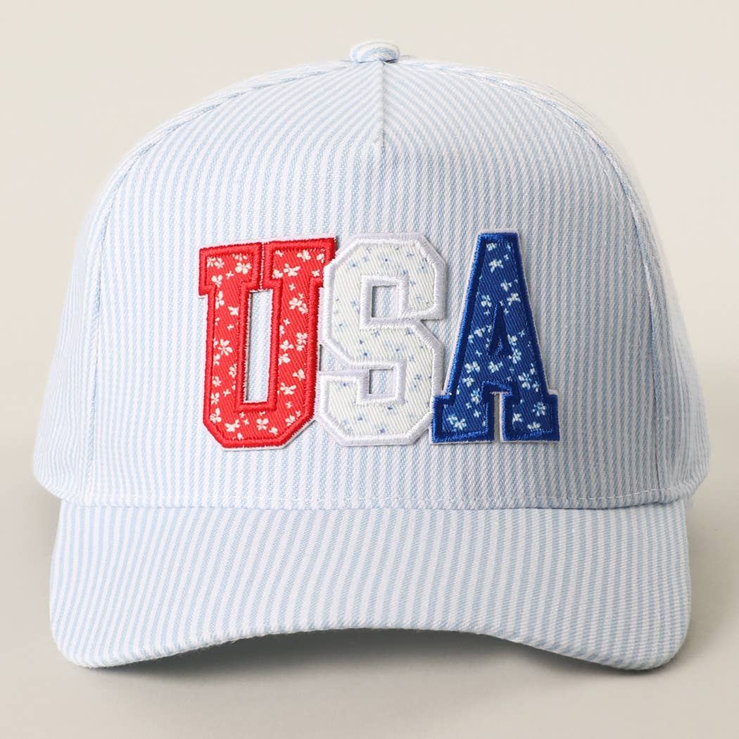 USA Letter Patch Striped Trucker Hat - Ana Patricia Boutique