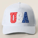 USA Letter Patch Striped Trucker Hat - Ana Patricia Boutique