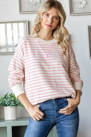 Little Stripes Top-L. Pink