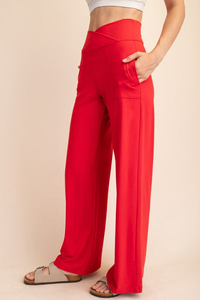 V Waist Wide Leg Pants- Red