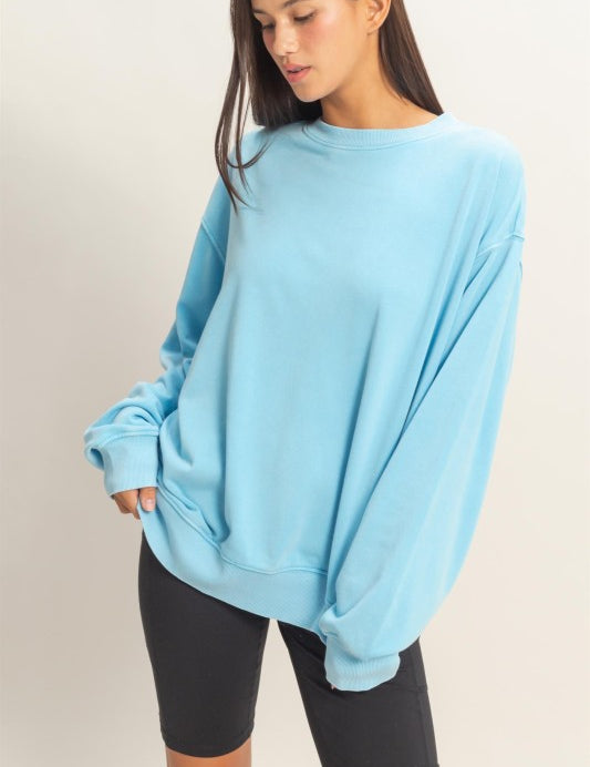 Mineral Wash Crewneck- Blue - Ana Patricia Boutique