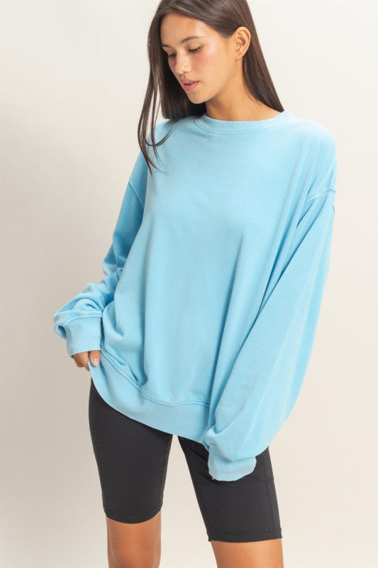 Mineral Wash Crewneck- Blue - Ana Patricia Boutique