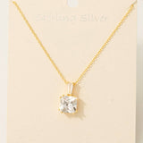 Sterling Silver Large Cz Square Pendant Necklace