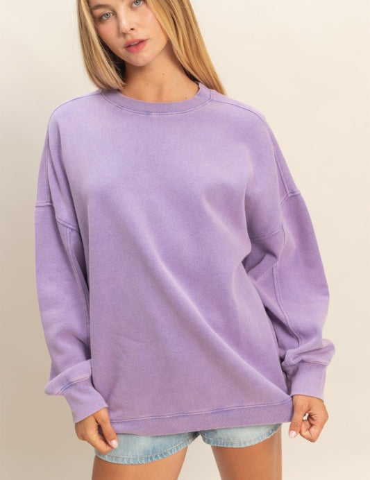 Oversized Mineral Crewneck- Light Purple - Ana Patricia Boutique