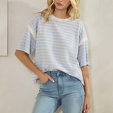 Cloudy Blue Knit Stripe Top - Ana Patricia Boutique